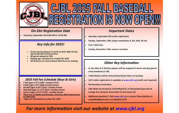 FALL 2025 REGISTRATION NOW OPEN